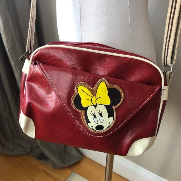 Vintage Disney Minnie Mouse 80s Red Faux Leather Crossbody Bag - Picture 2 of 15